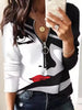 Elegant Zipper Print Long Sleeve Pullover Casual T-shirt Mssza