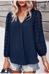 Elegant dot embroidery Casual split lantern sleeves blouses Mssza