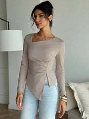 Elegant solid color long sleeve Daily simple date out of the street T-shirt Mssza