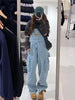 Embroidered Spicy Ink Denim Strap Large Loose Slim Retro Jumpsuits Mssza