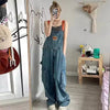 Embroidered Spicy Ink Denim Strap Large Loose Slim Retro Jumpsuits Mssza