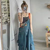 Embroidered Spicy Ink Denim Strap Large Loose Slim Retro Jumpsuits Mssza