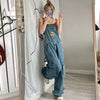 Embroidered Spicy Ink Denim Strap Large Loose Slim Retro Jumpsuits Mssza