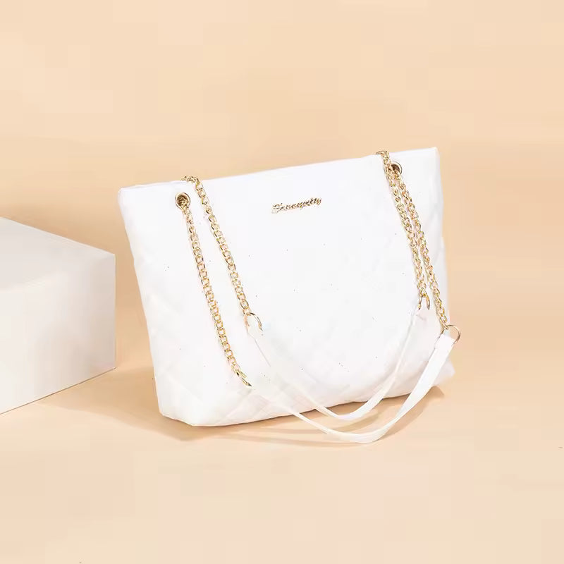 Embroidered Stylish Minimalist Letter Embellished Chain Shoulder Bag Mssza