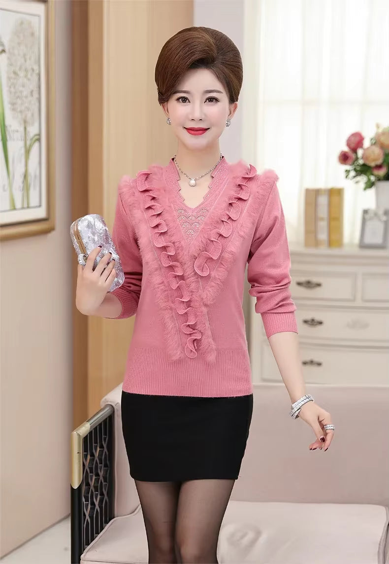 Embroidering Diamond Christmas Fur Sweater Pullover Jumper Tops Mssza
