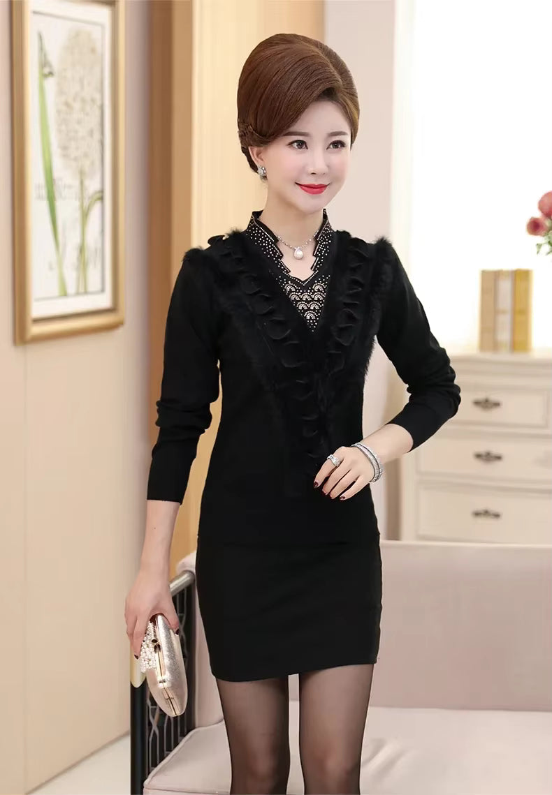 Embroidering Diamond Christmas Fur Sweater Pullover Jumper Tops Mssza