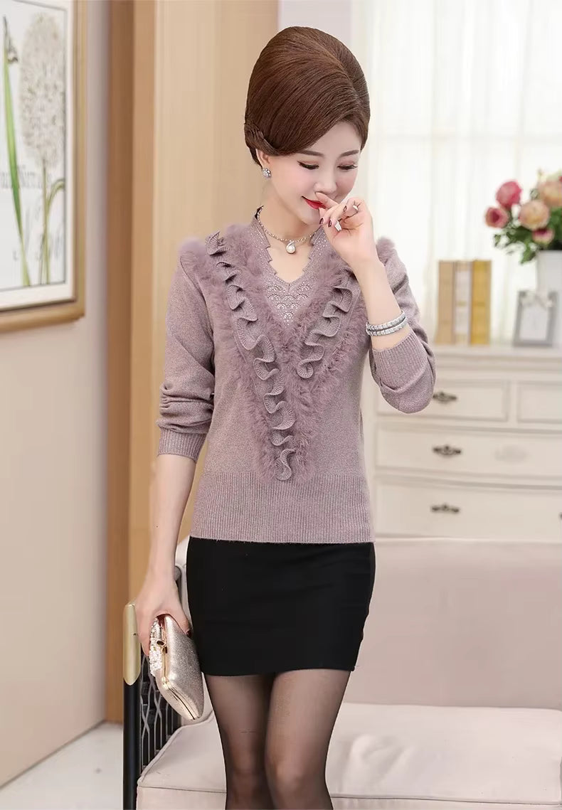 Embroidering Diamond Christmas Fur Sweater Pullover Jumper Tops Mssza