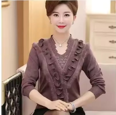 Embroidering Diamond Christmas Fur Sweater Pullover Jumper Tops Mssza