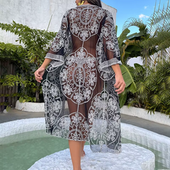 Embroidery Bikini Loose Cardigan Swimsuit Beachwear Cover Ups Sarong Kimono Mssza