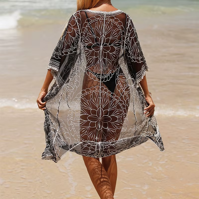 Embroidery Bikini Loose Swimsuit Beachwear Cover Ups Sarong Kimono Mssza