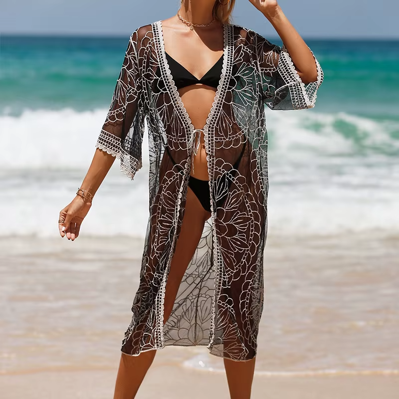 Embroidery Bikini Loose Swimsuit Beachwear Cover Ups Sarong Kimono Mssza