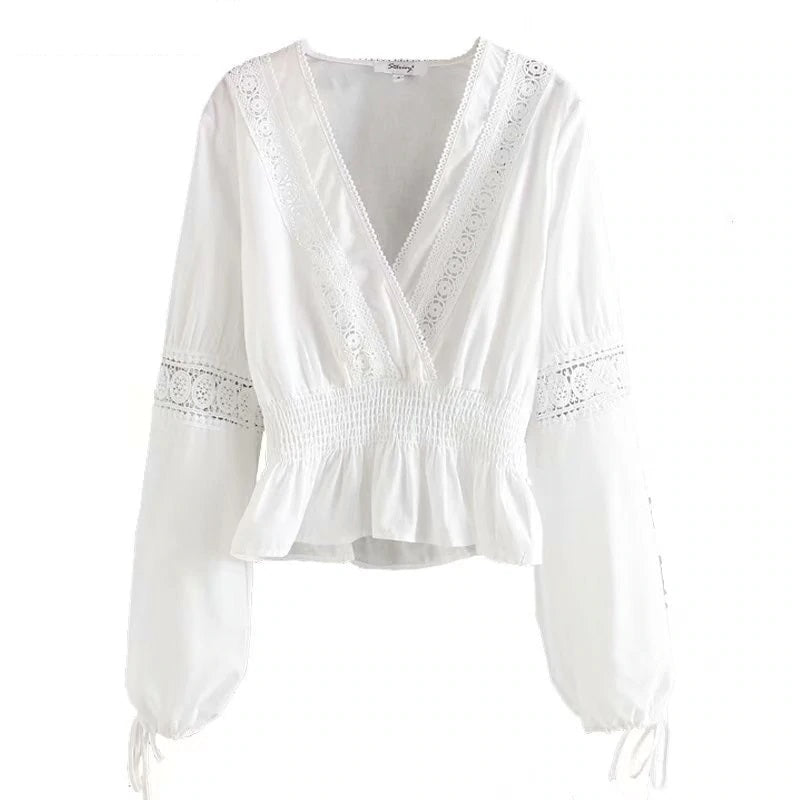 Embroidery Cross V-Neck Blouses Shirt Mssza