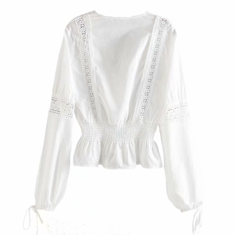 Embroidery Cross V-Neck Blouses Shirt Mssza