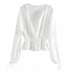 Embroidery Cross V-Neck Blouses Shirt Mssza