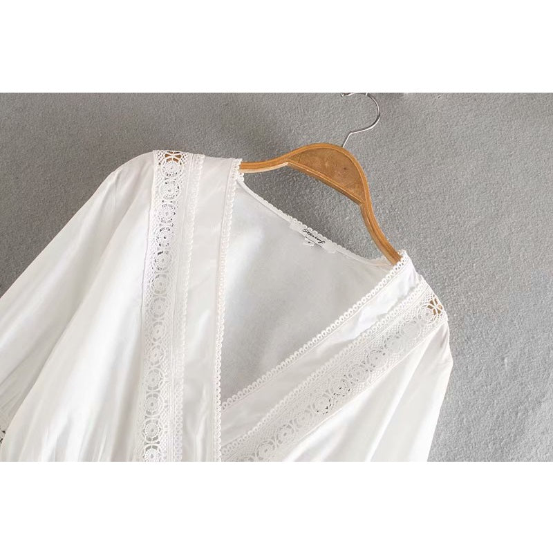 Embroidery Cross V-Neck Blouses Shirt Mssza