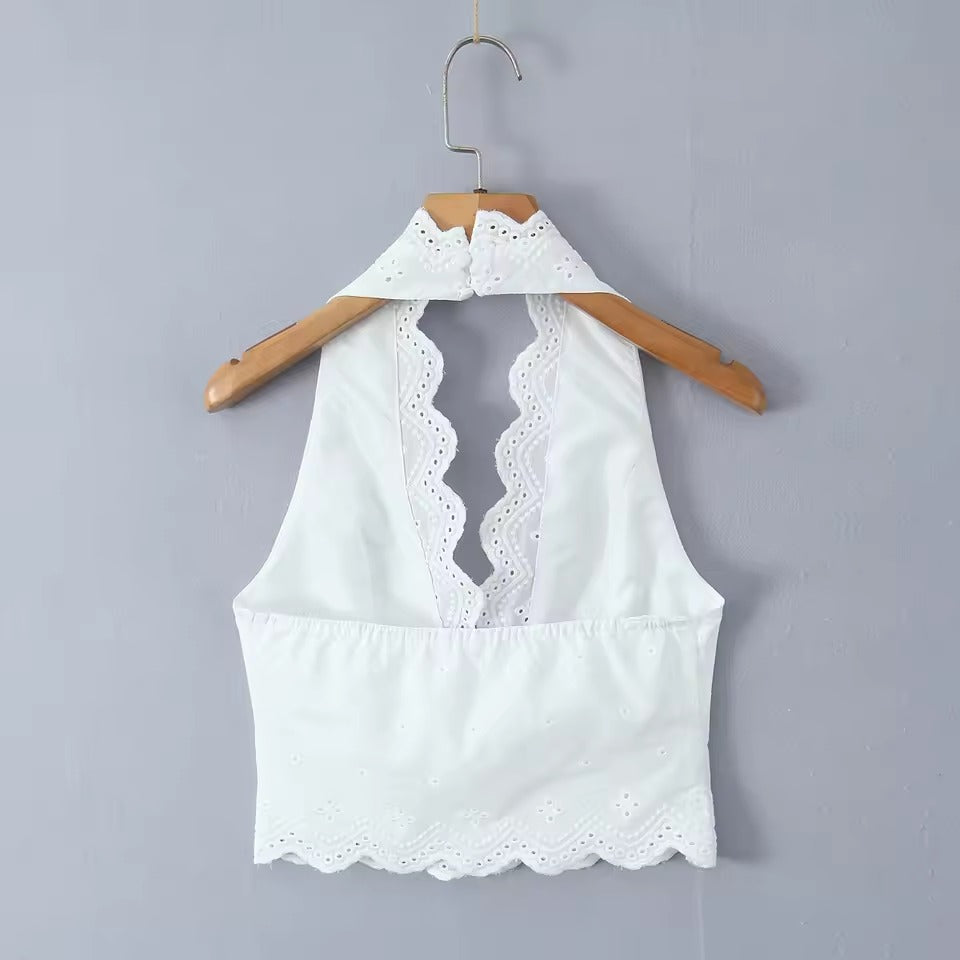 Embroidery Hollow Out Lace Top And Side Zipper Mini Skirt 2 Pieces Set Mssza