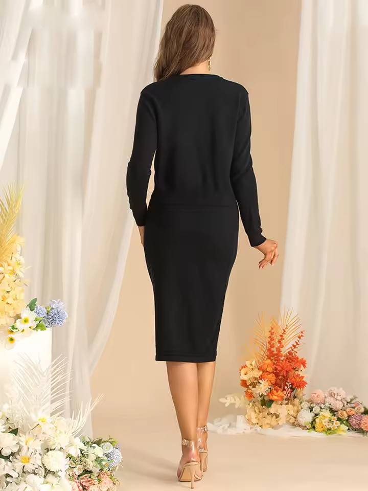 Embroidery Single-Breasted Tops And Fit Hip Wrap Skirt 2 Piece Set Mssza