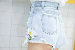 Embroidery With Waist Pocket Jean Pants Outdoor Denim Shorts Mssza