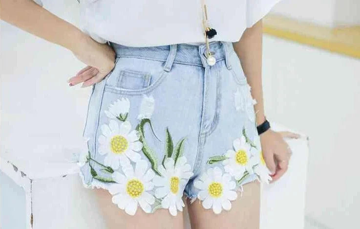 Embroidery With Waist Pocket Jean Pants Outdoor Denim Shorts Mssza