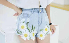 Embroidery With Waist Pocket Jean Pants Outdoor Denim Shorts Mssza