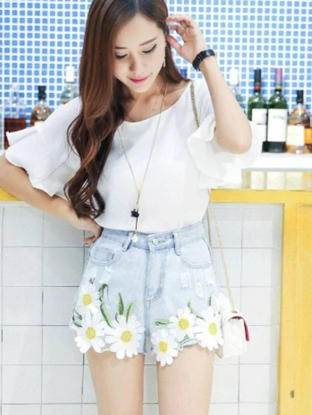 Embroidery With Waist Pocket Jean Pants Outdoor Denim Shorts Mssza
