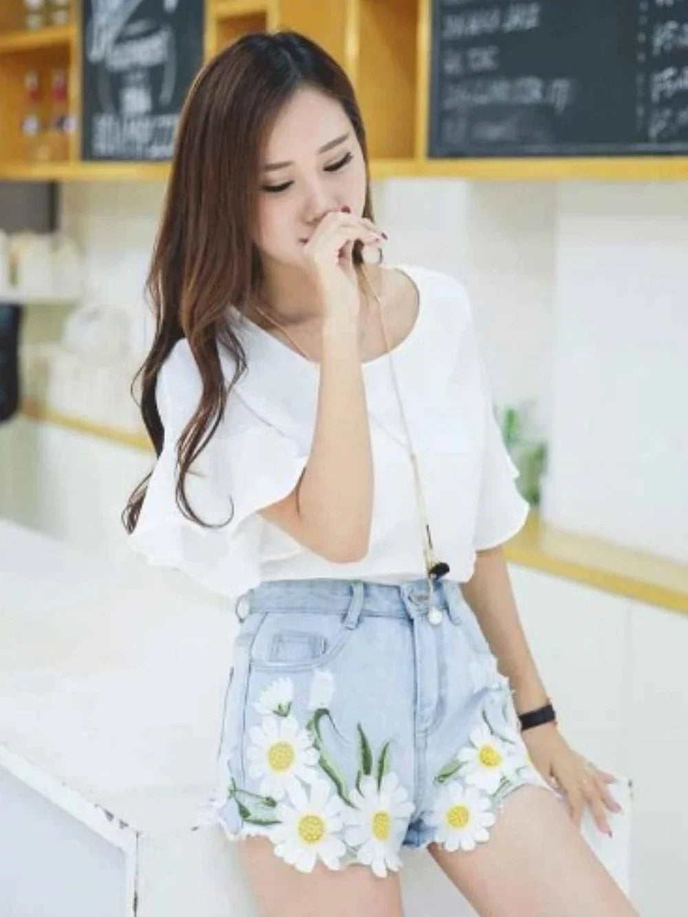 Embroidery With Waist Pocket Jean Pants Outdoor Denim Shorts Mssza