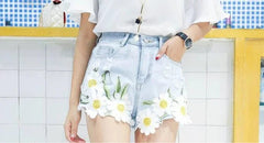 Embroidery With Waist Pocket Jean Pants Outdoor Denim Shorts Mssza