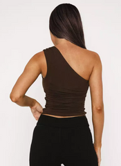 Erotic Elegant One-Shoulder Top Rushed Beautiful Tanks Top Mssza