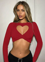 Erotic Long Sleeves Tees Cut Out Jewel Neck T-Shirt Mssza