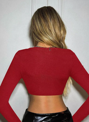 Erotic Long Sleeves Tees Cut Out Jewel Neck T-Shirt Mssza