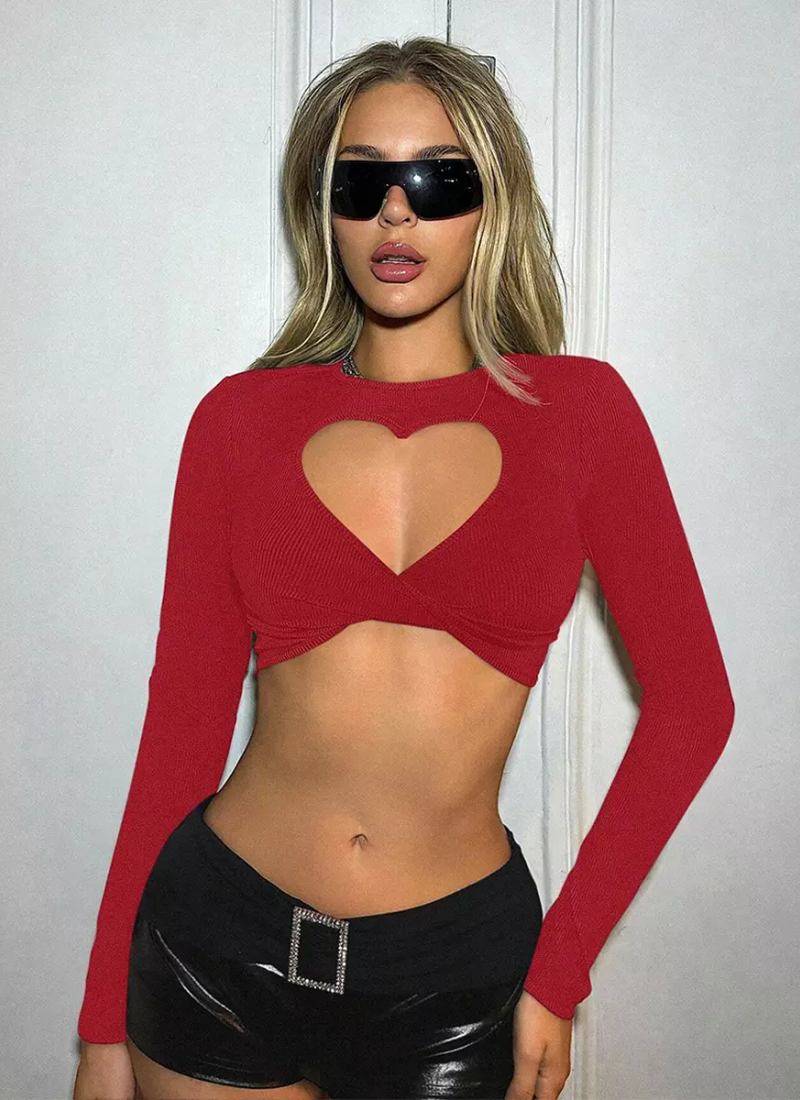 Erotic Long Sleeves Tees Cut Out Jewel Neck T-Shirt Mssza