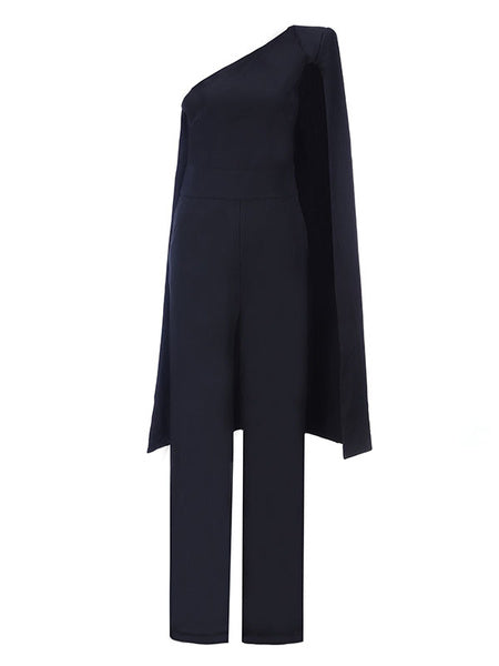 Evening Cape Shoulder Long Sleeve Asymmetrical Jumpsuit Mssza
