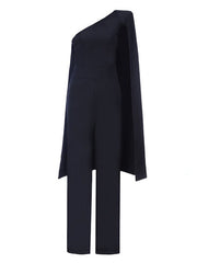 Evening Cape Shoulder Long Sleeve Asymmetrical Jumpsuit Mssza
