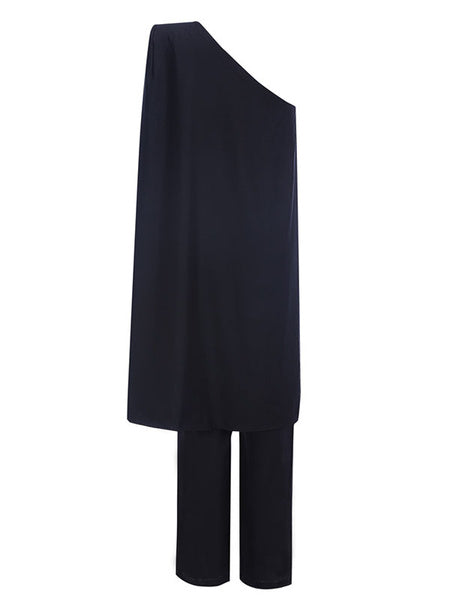 Evening Cape Shoulder Long Sleeve Asymmetrical Jumpsuit Mssza