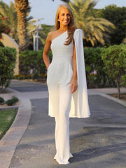 Evening Cape Shoulder Long Sleeve Asymmetrical Jumpsuit Mssza