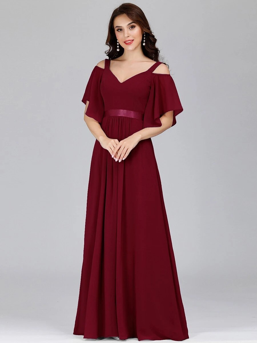 Ever Pretty LongCold Shoulder Chiffon Prom Dresses Mssaz Desses