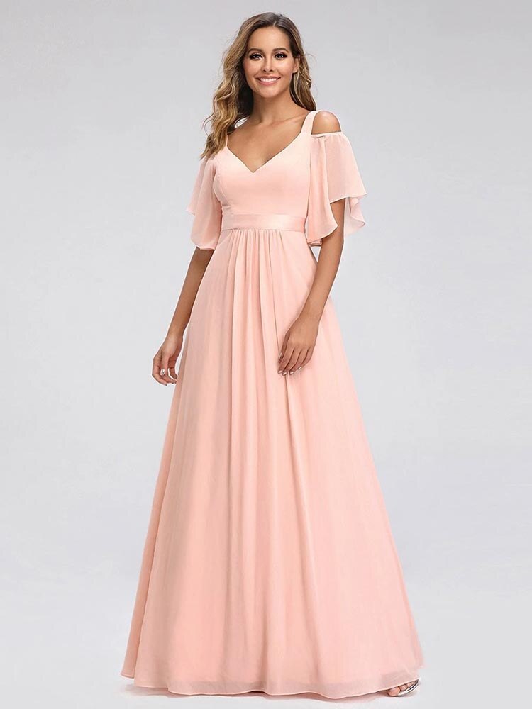 Ever Pretty LongCold Shoulder Chiffon Prom Dresses Mssaz Desses