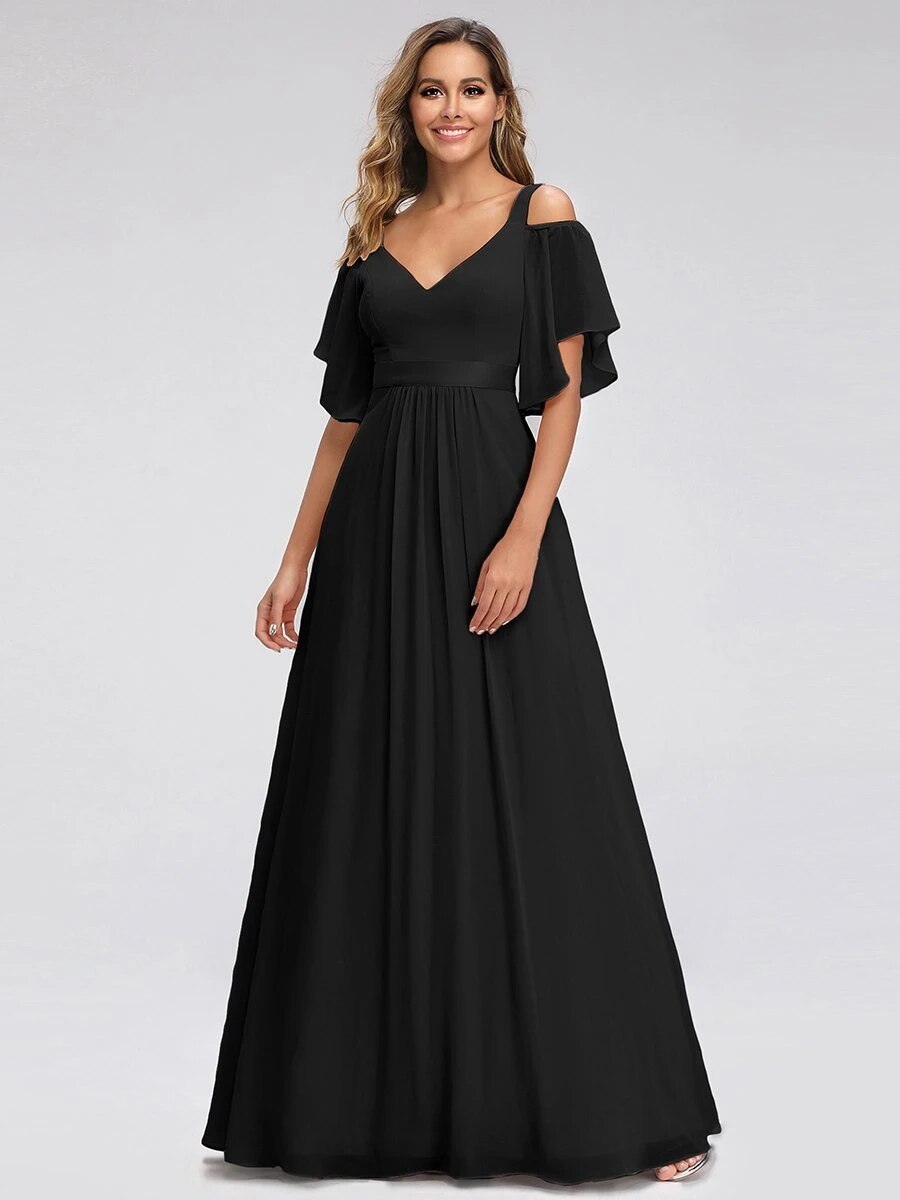 Ever Pretty LongCold Shoulder Chiffon Prom Dresses Mssaz Desses