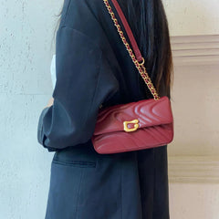 Exquisite Solid Genuine Leather Embroidered Chain Versatile Crossbody Shoulder Bag Mssza