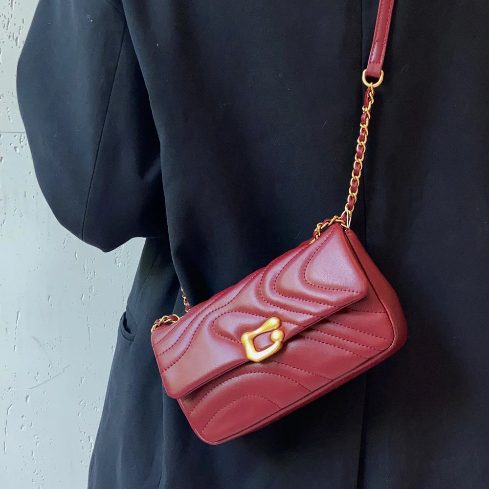 Exquisite Solid Genuine Leather Embroidered Chain Versatile Crossbody Shoulder Bag Mssza