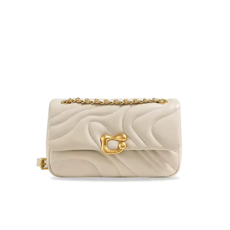 Exquisite Solid Genuine Leather Embroidered Chain Versatile Crossbody Shoulder Bag Mssza