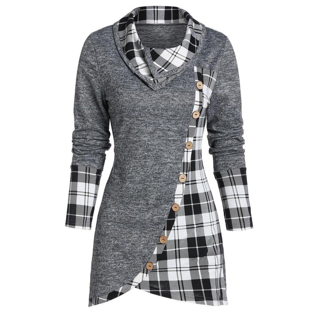 Plaid Colorblock Button Asymmetric Layered Dress Mssaz Desses