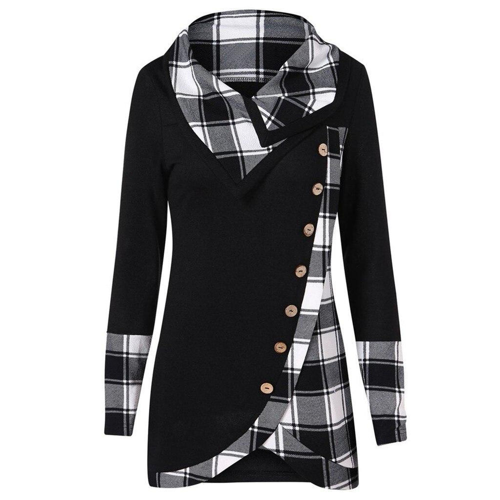 Plaid Colorblock Button Asymmetric Layered Dress Mssaz Desses