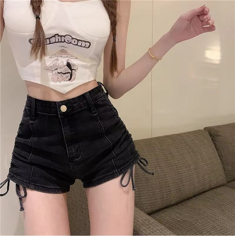 Casual Cool Denim Booty Shorts High Waist Drawstring Jean Shorts Mssza