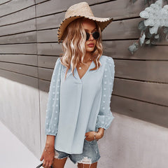 Casual Long Sleeve V-neck Loose Blouse Mssza