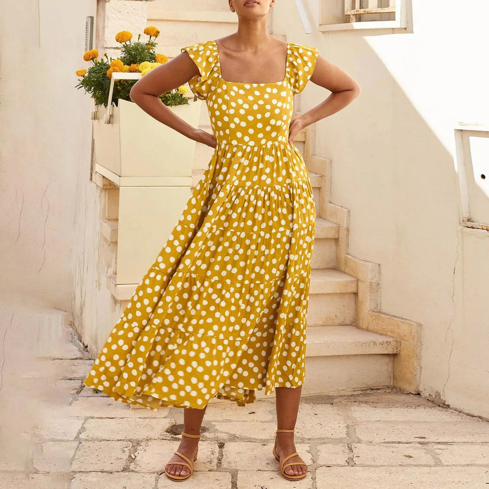 Vintage Backless Wide Ruffles Straps Female Casual Sleeveless Plaid Vacation Beach Sun Dress Mssaz Desses