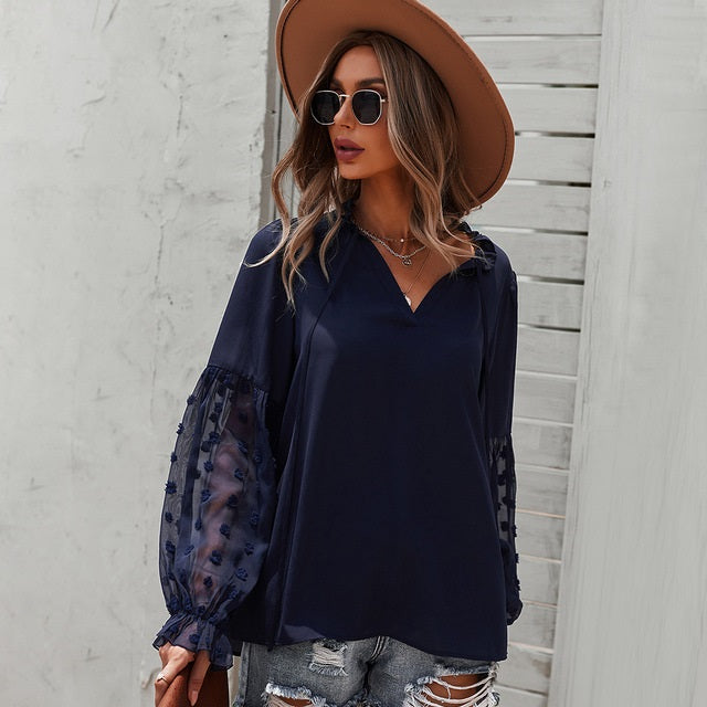 Casual Solid V-neck Loose Blouse Mssza