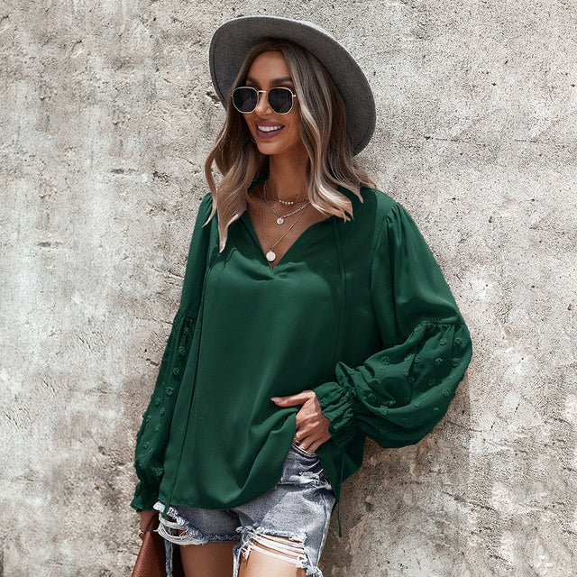 Casual Solid V-neck Loose Blouse Mssza