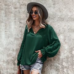 Casual Solid V-neck Loose Blouse Mssza