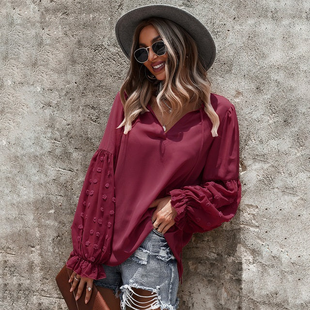 Casual Solid V-neck Loose Blouse Mssza